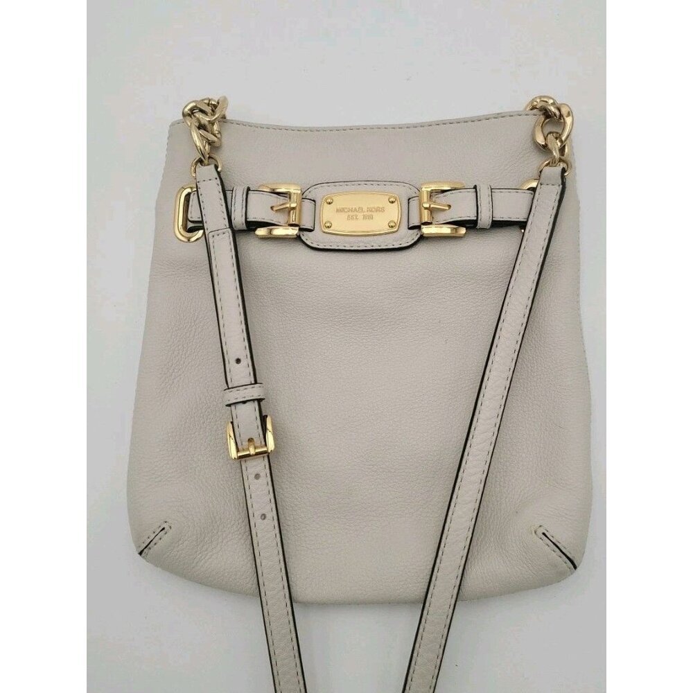 MICHAEL KORS‎ Handbag Crossbody White Ivory Leather Gold Accents Adjustable EUC
